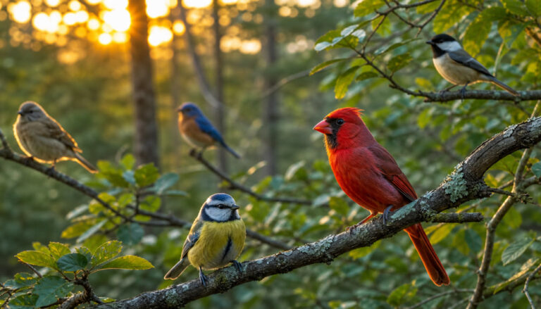 Photorealistic group of wild birds in natural habitat